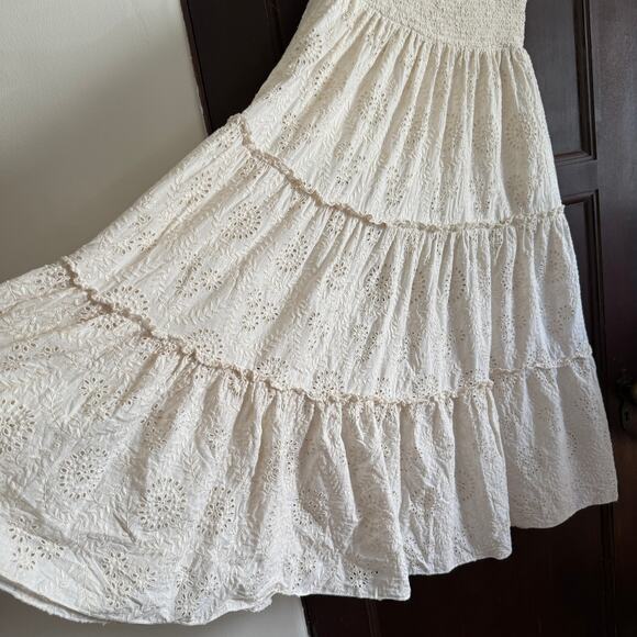 JEN'S PIRATE BOOTY | Rooftop White Eyelet Tiered Smocked Maxi Skirt Large - Picture 3 of 7